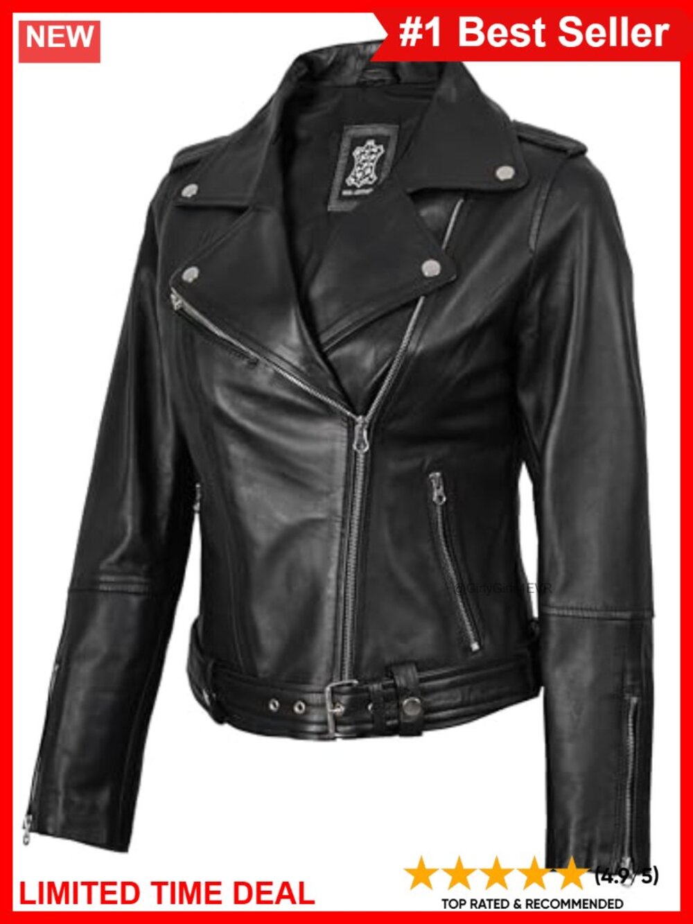 Real Lambskin Leather Moto Jacket Belted Asymmetrical Biker